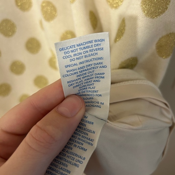 Boden‎ White and Gold Polka Dot Long Sleeve Dress Size 16 - Picture 5 of 7